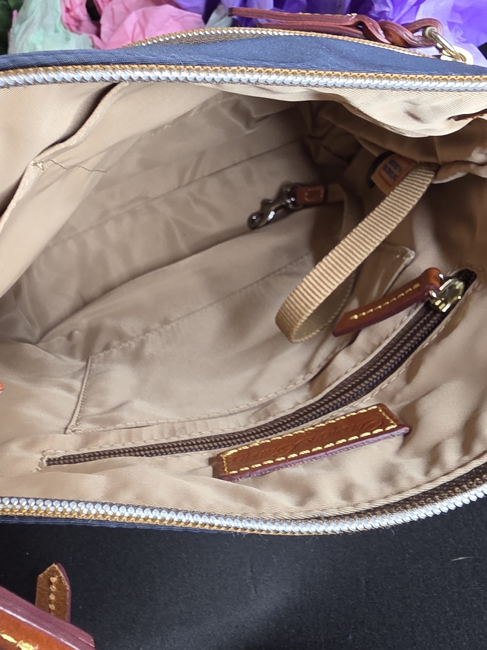 Black Crossbody Dooney & Bourke Nylon Bag with Brown Leather Trim - Picture 5 of 8